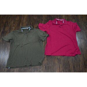 Men's George Solid Polos Size Large Red & Brown Lot of 2 Short Sleeve READ